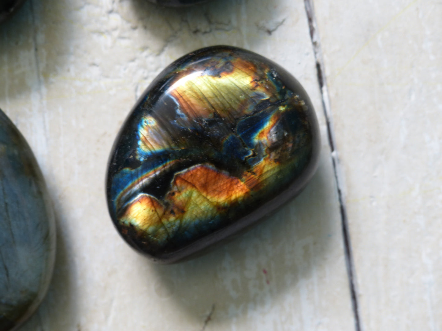 Labradorite Palm Stone, Firey Yellow & Orange Labradorite (#13)