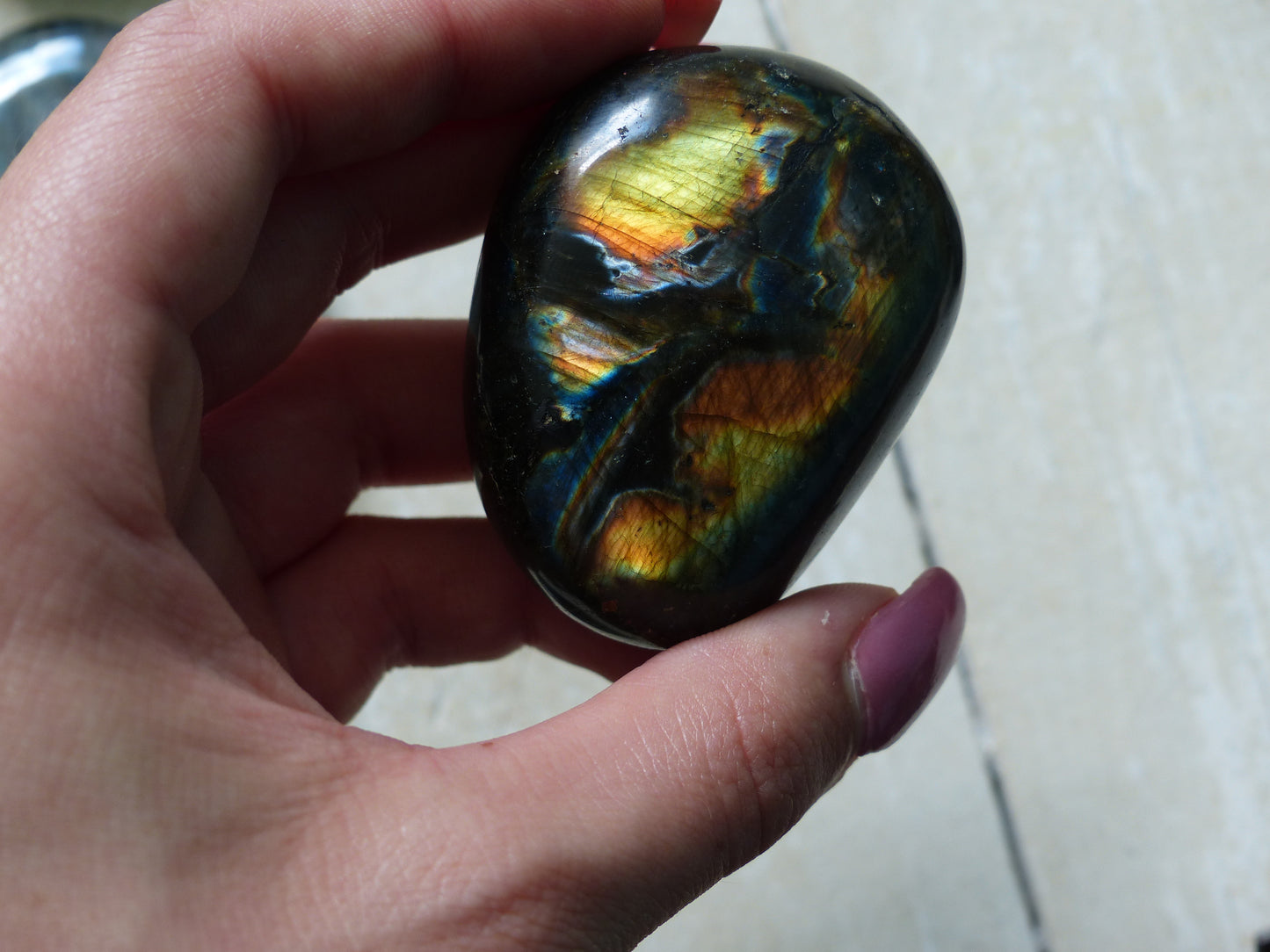 Labradorite Palm Stone, Firey Yellow & Orange Labradorite (#13)