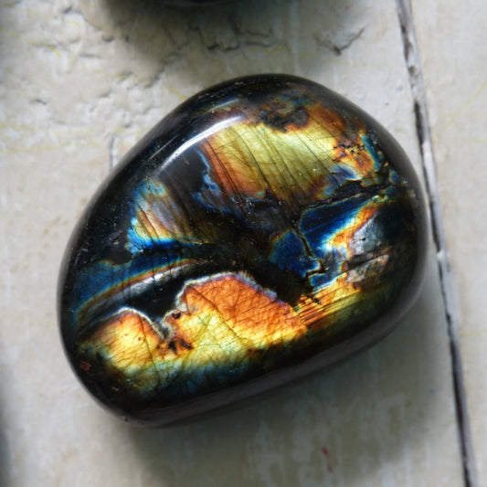 Labradorite Palm Stone, Firey Yellow & Orange Labradorite (#13)