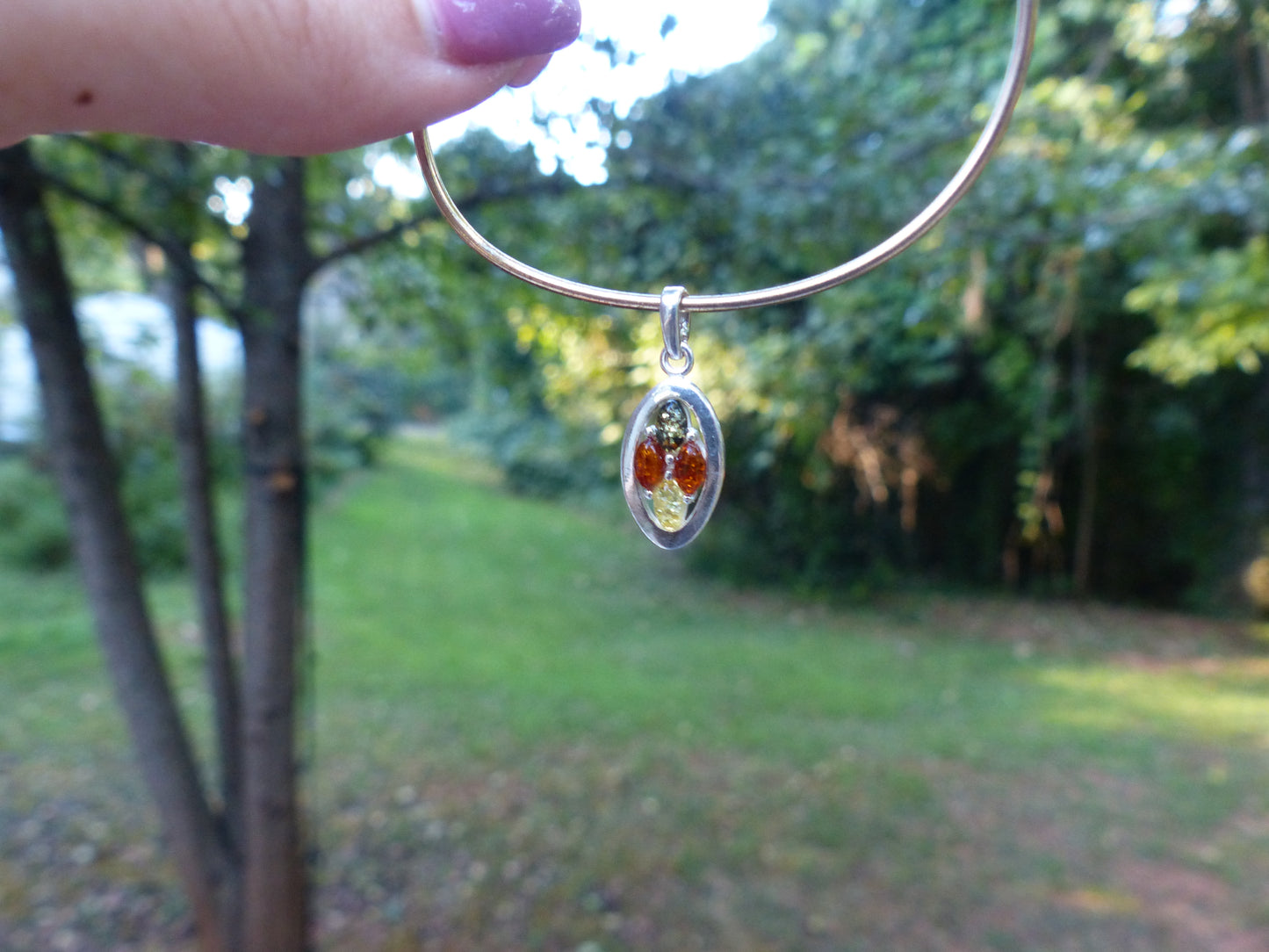 Multicolored Baltic Amber Pendant in Sterling Silver (#5)