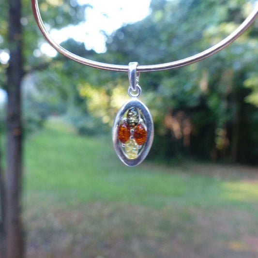 Multicolored Baltic Amber Pendant in Sterling Silver (#5)