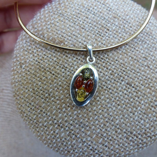Multicolored Baltic Amber Pendant in Sterling Silver (#5)
