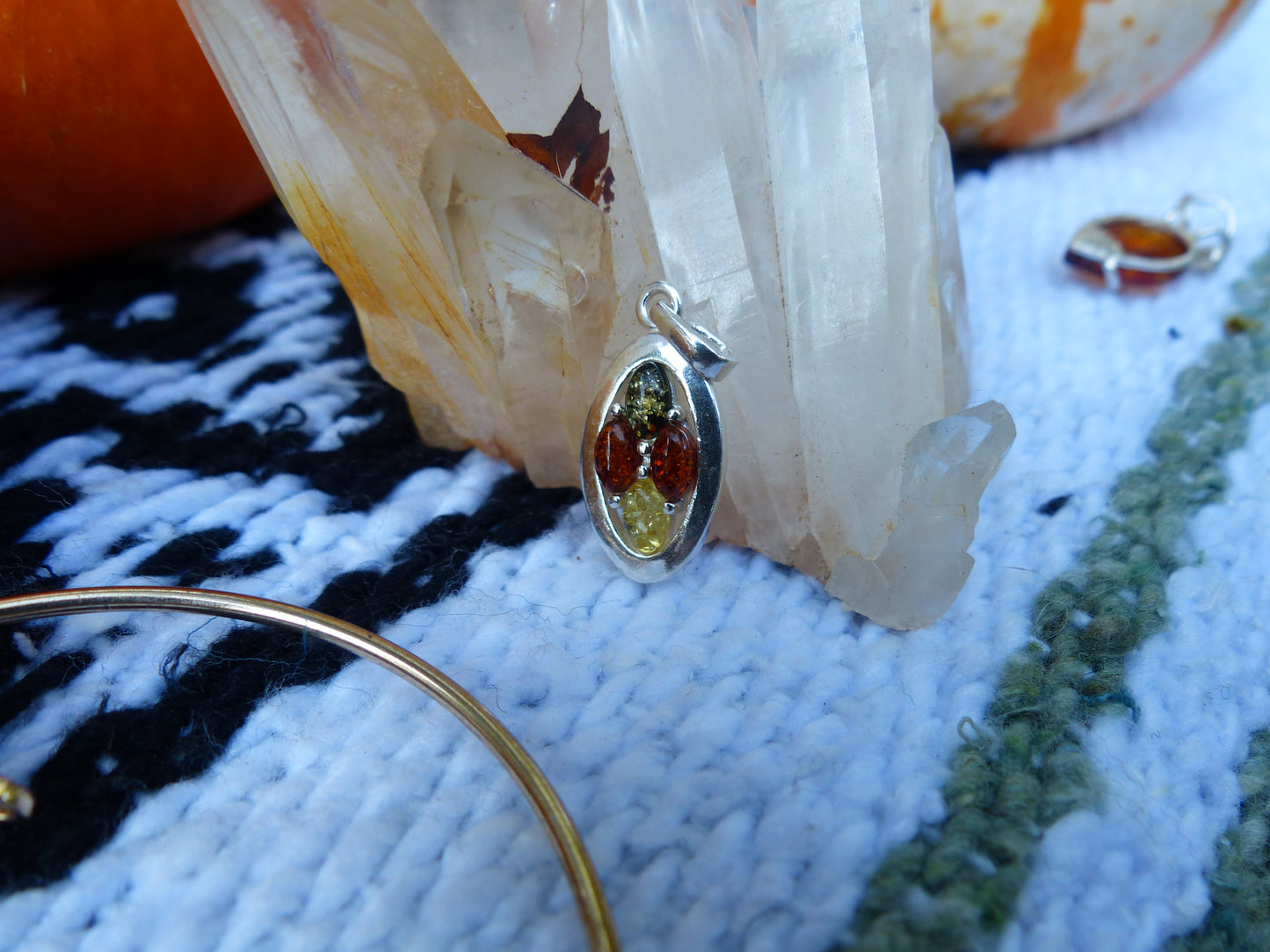 Multicolored Baltic Amber Pendant in Sterling Silver (#5)