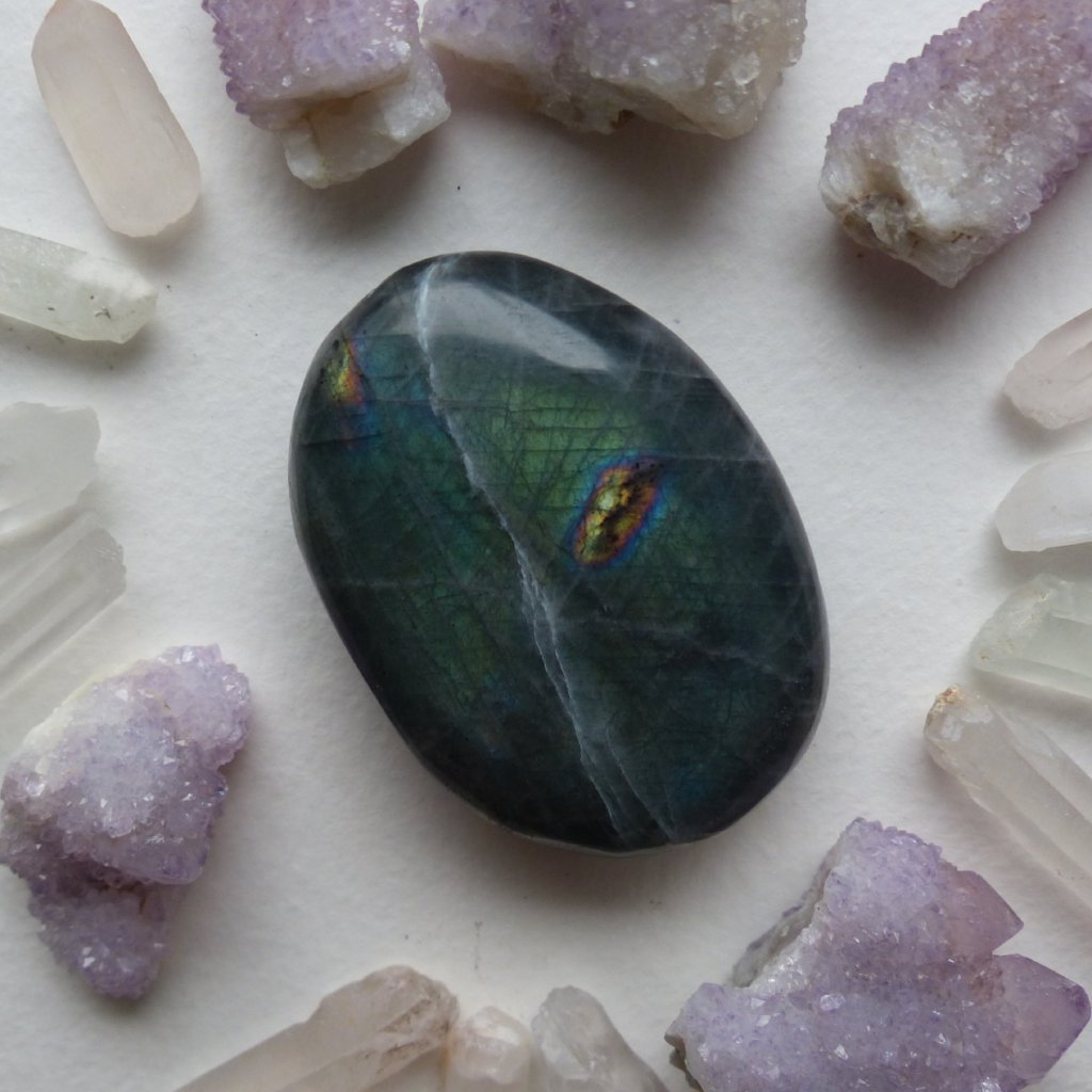 Labradorite Palm Stone, Teal Palm Stone (#43)