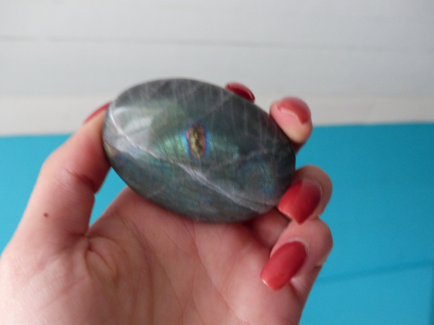 Labradorite Palm Stone, Teal Palm Stone (#43)