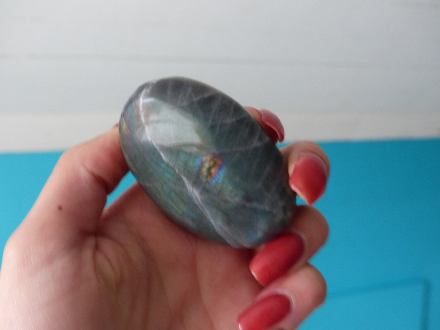 Labradorite Palm Stone, Teal Palm Stone (#43)