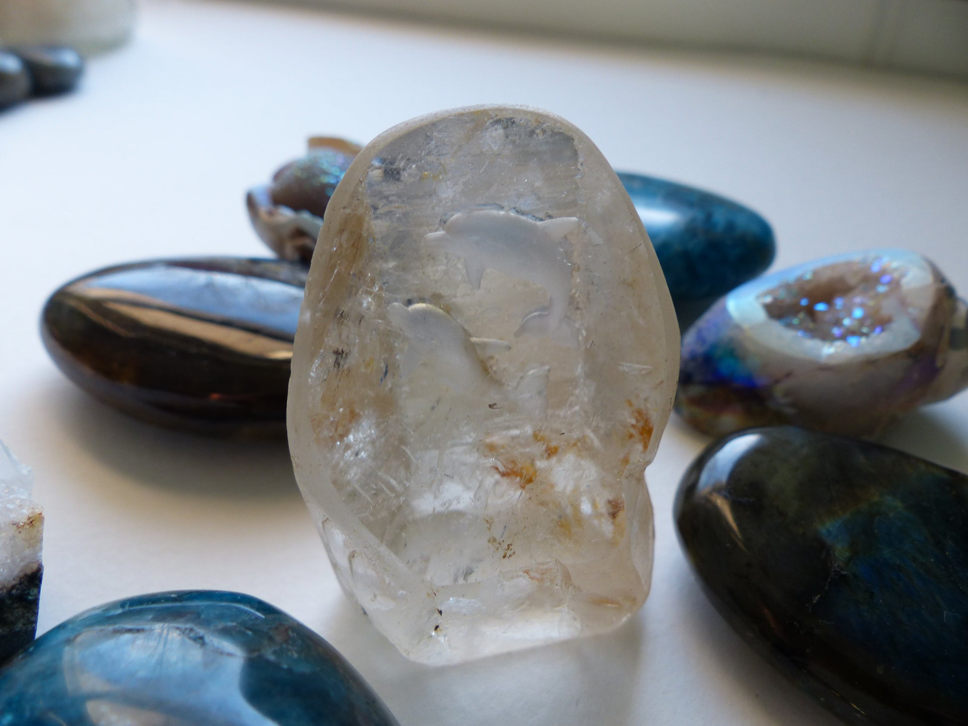 Quartz Point - Collectors Piece with Carved Dolphins - Simply Affinity
