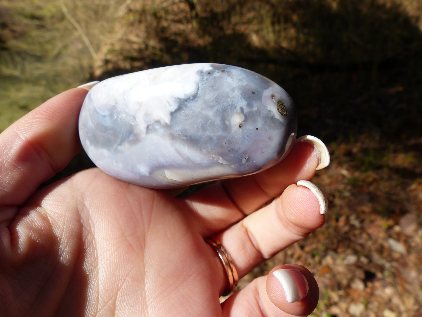 Violet Flame Agate Palm Stone (#4)