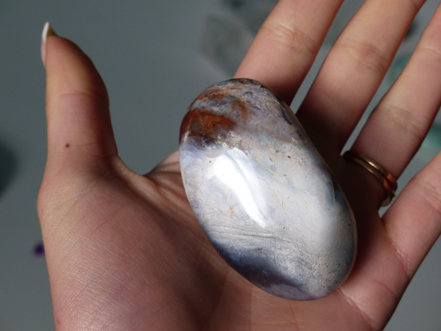 Violet Flame Agate Palm Stone (#8)