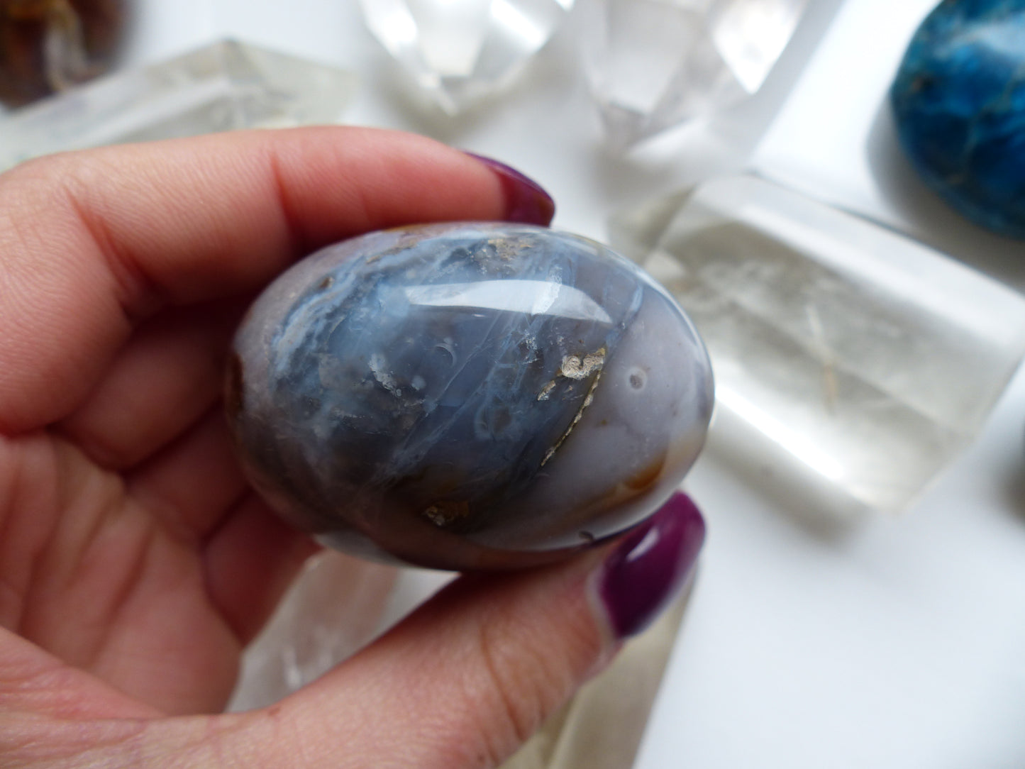 Violet Flame Agate Palm Stone (#10)