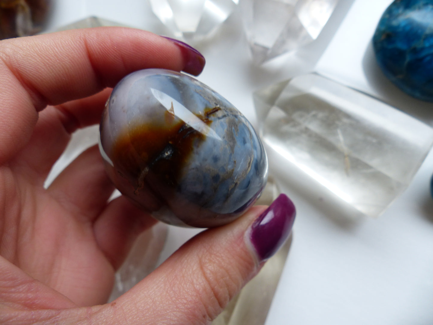 Violet Flame Agate Palm Stone (#10)
