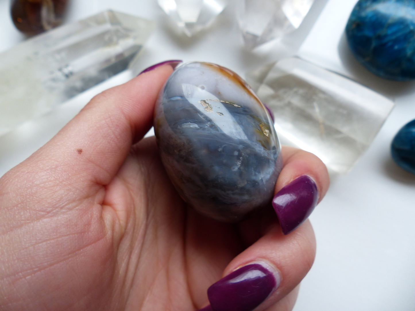 Violet Flame Agate Palm Stone (#10)