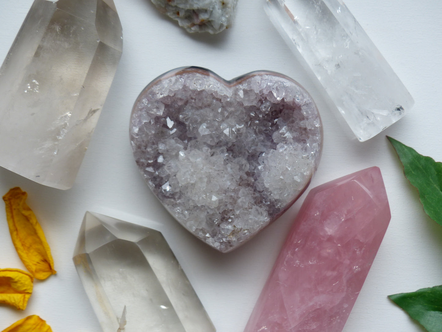 Pink Amethyst Geode & Agate Heart (#15)