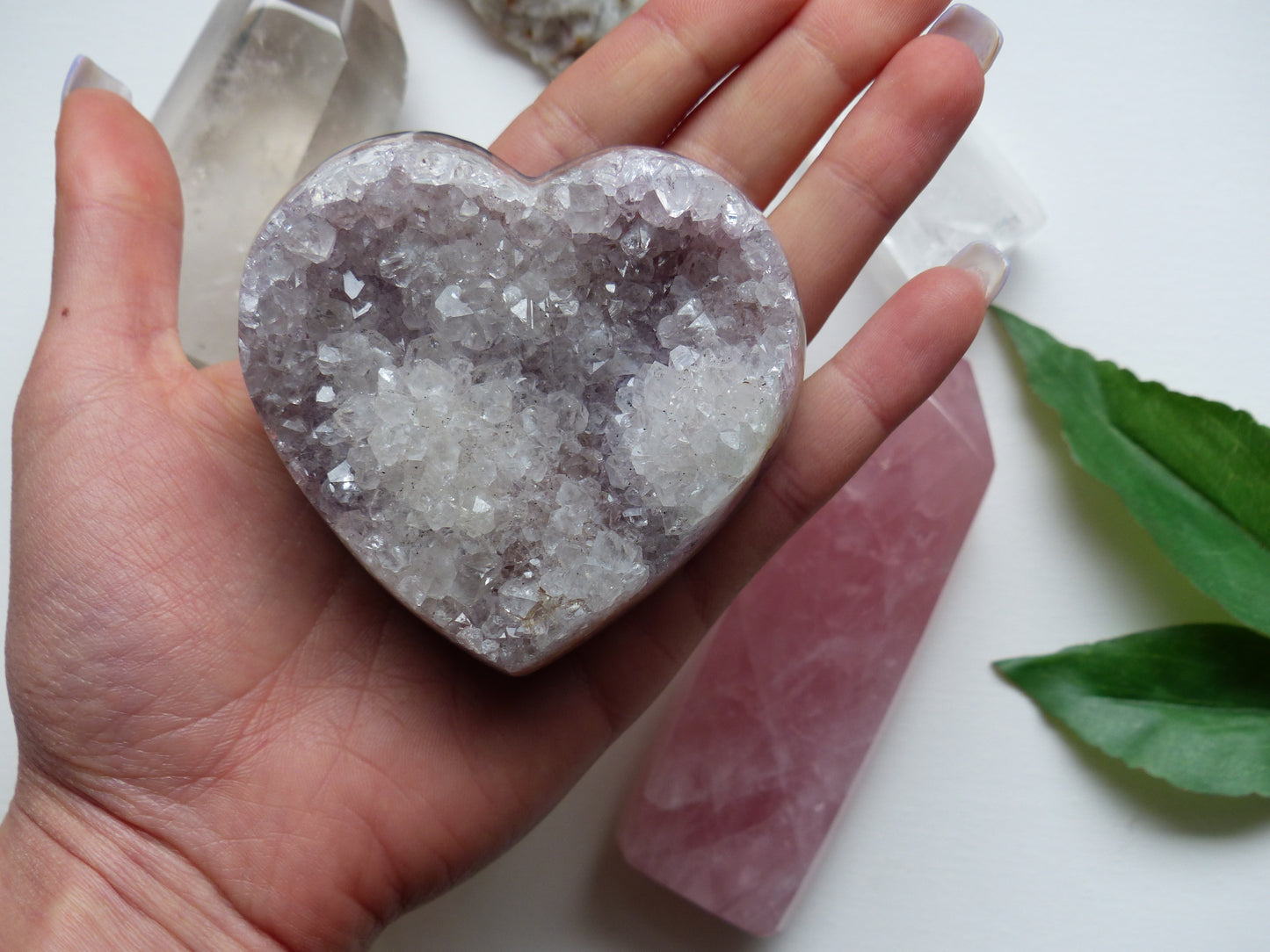 Pink Amethyst Geode & Agate Heart (#15)