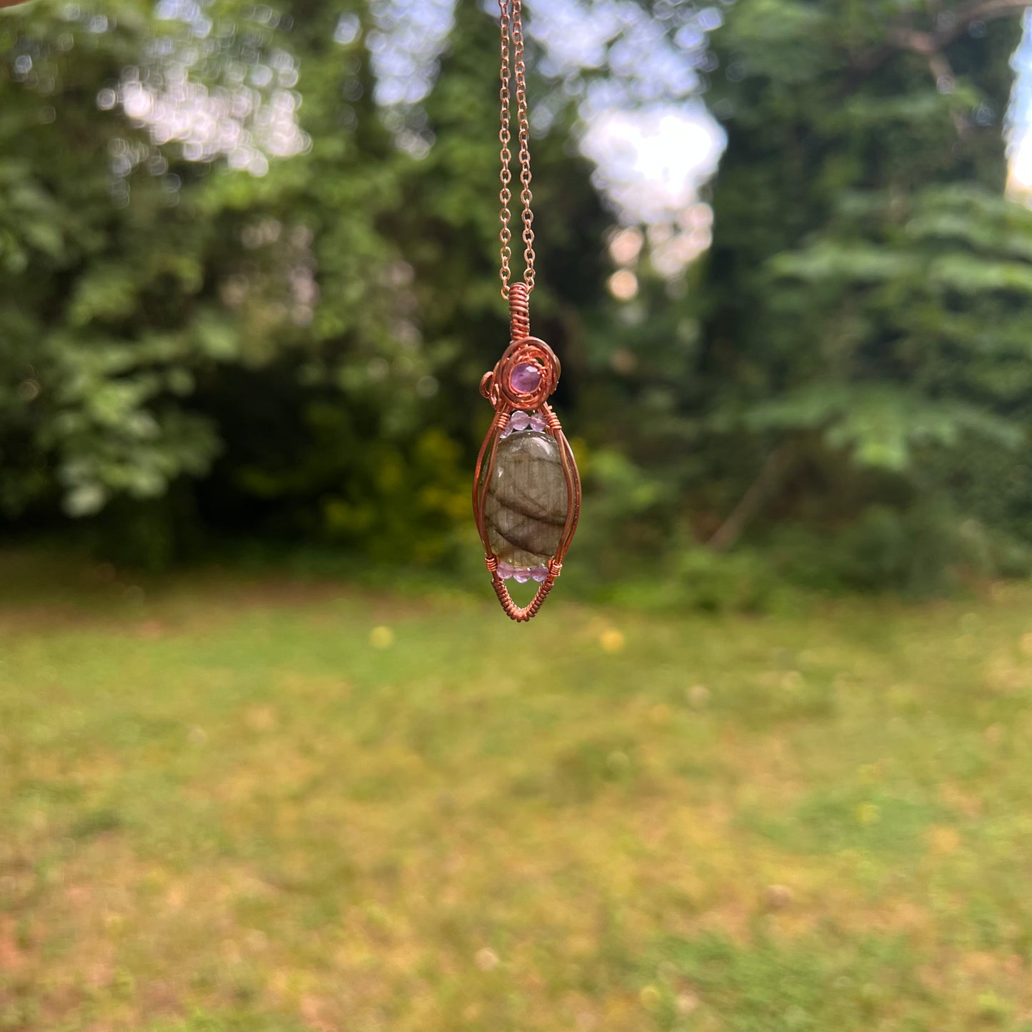 Purple Labradorite and Amethyst Wire-Wrapped Pendant - Ready to Ship - Simply Affinity