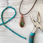 Turquoise Pendant with Faceted Bead- Wire-Wrapped in Copper - Simply Affinity