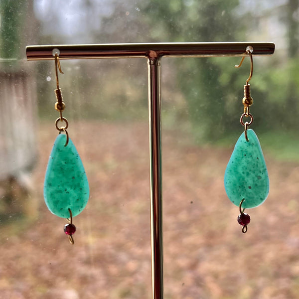 Handmade Polymer Clay Earrings - Turquoise Gem Dangles - Ready to
