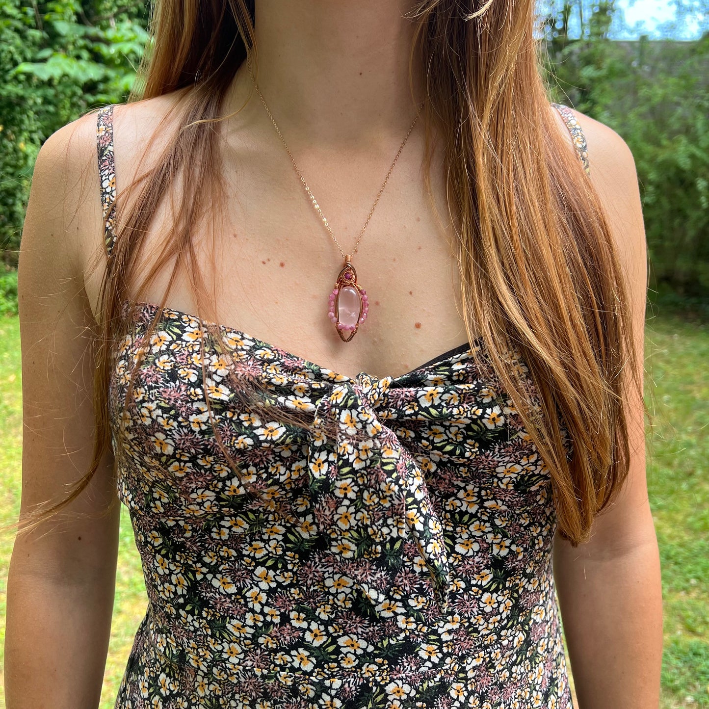 Rose Quartz, Ruby, and Pink Tourmaline Wire-Wrapped Pendant - Ready to Ship - Simply Affinity