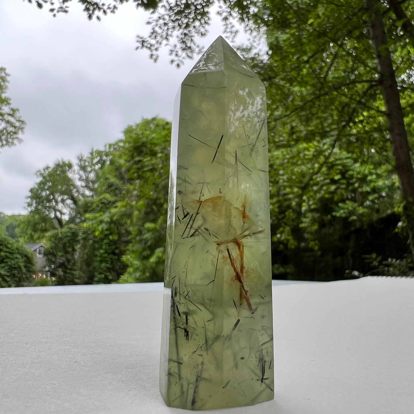 Polished Prehnite Point with Epidote Inclusions (#1) - Simply Affinity