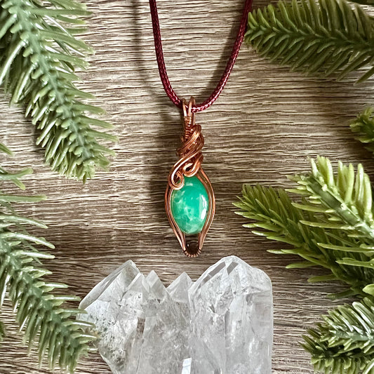 Wire-Wrapped Chrysoprase Pendant - Ready to Ship - Simply Affinity