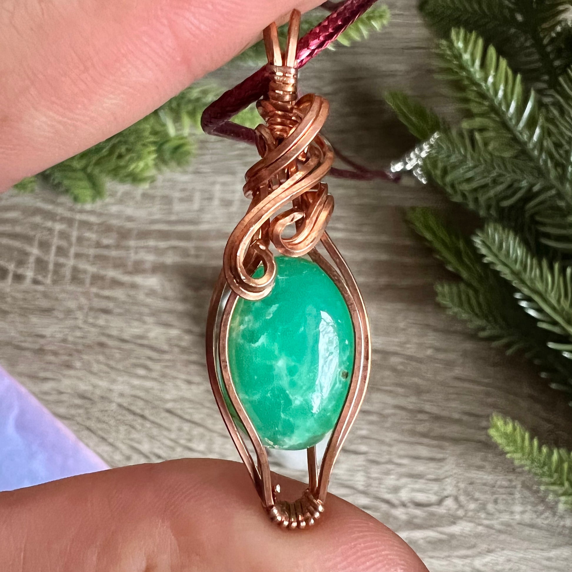 Wire-Wrapped Chrysoprase Pendant - Ready to Ship - Simply Affinity