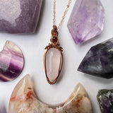 Rose Quartz and Garnet Wire-Wrapped Pendant - Ready to Ship - Simply Affinity