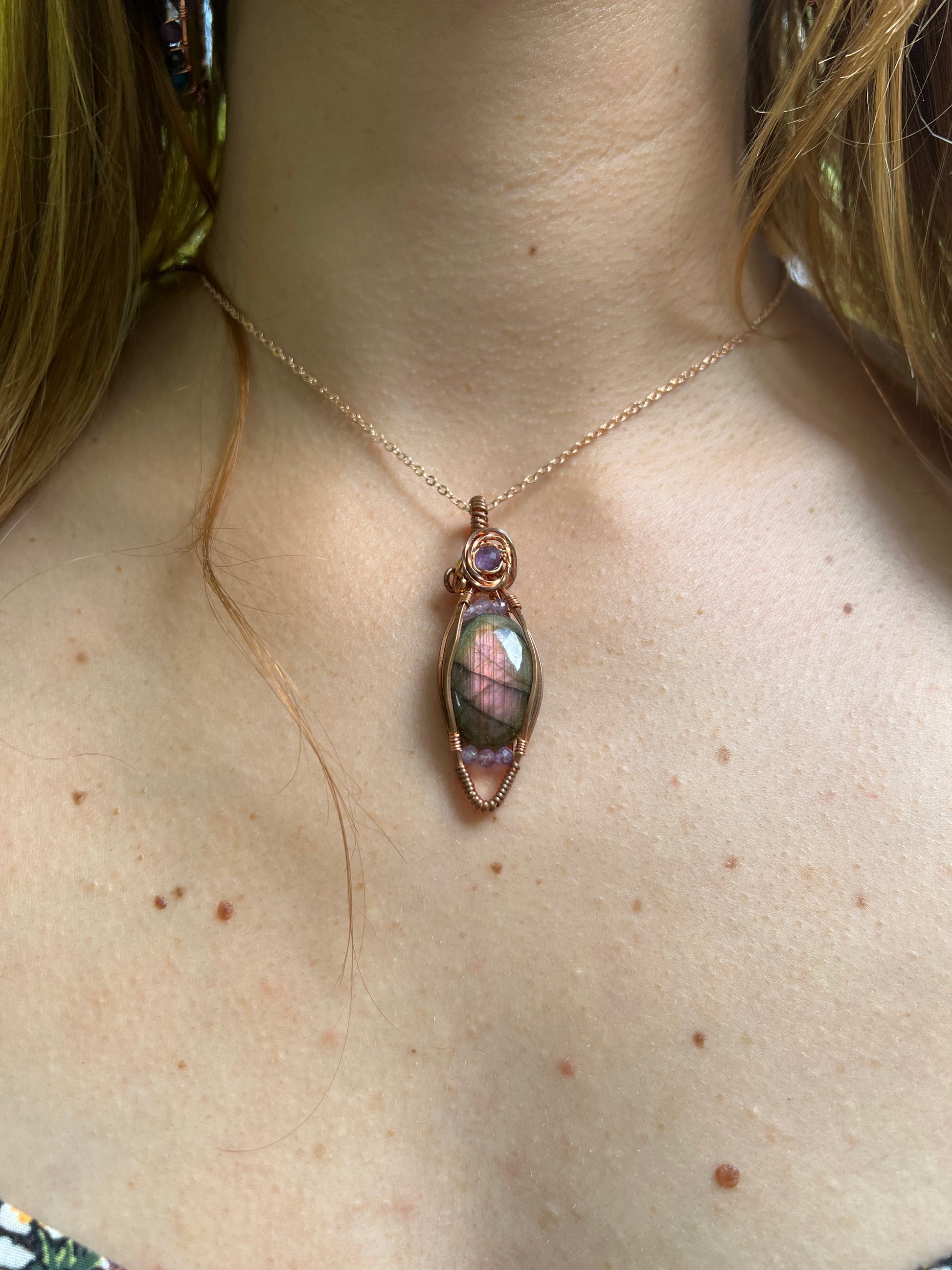 Purple Labradorite and Amethyst Wire-Wrapped Pendant - Ready to Ship - Simply Affinity