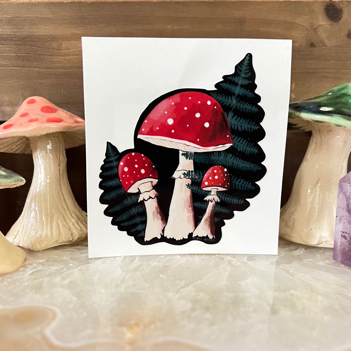 Red Mushrooms with Ferns Sticker - Simply Affinity