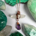 Handmade Wire-Wrapped Double Terminated Quartz & Amethyst Pendant - Simply Affinity