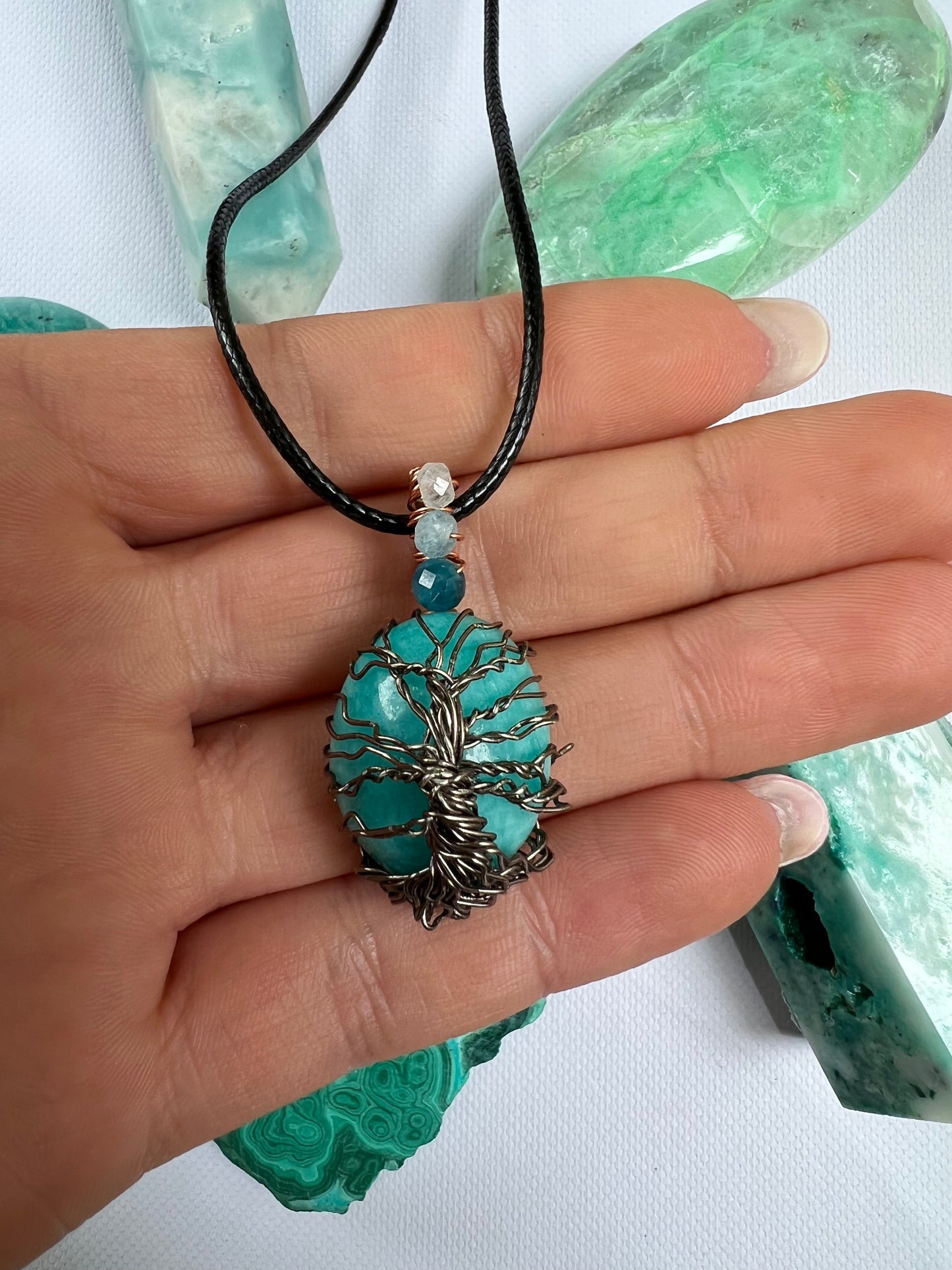 Handmade Tree of Life Amazonite Pendant with Aquamarine and Apatite - Simply Affinity