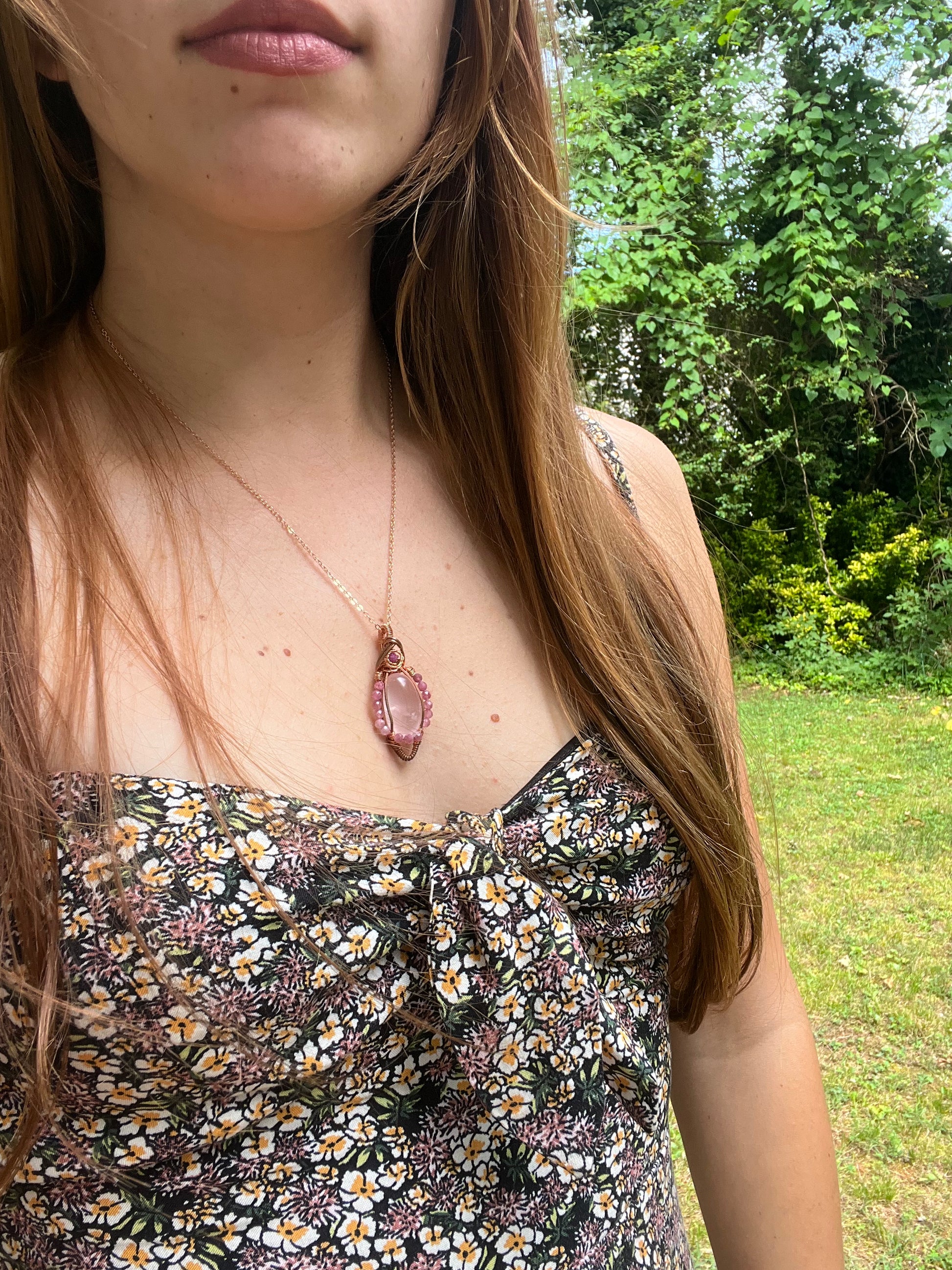 Rose Quartz, Ruby, and Pink Tourmaline Wire-Wrapped Pendant - Ready to Ship - Simply Affinity