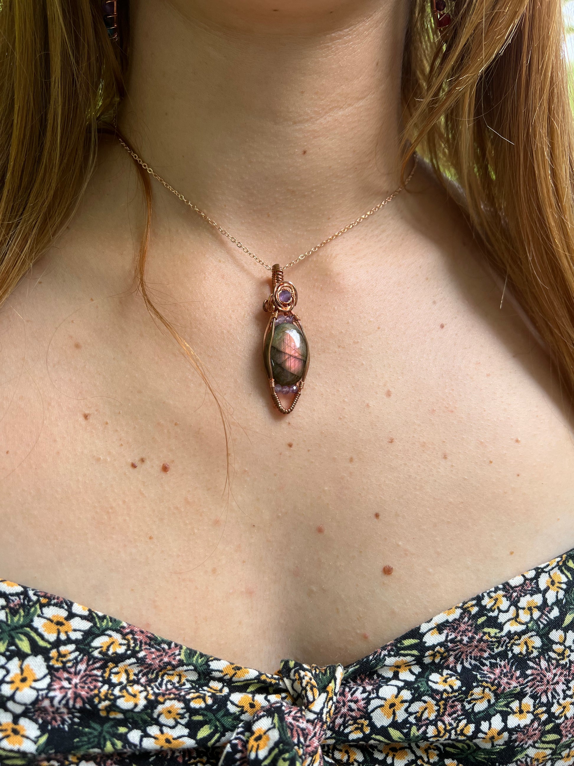 Purple Labradorite and Amethyst Wire-Wrapped Pendant - Ready to Ship - Simply Affinity