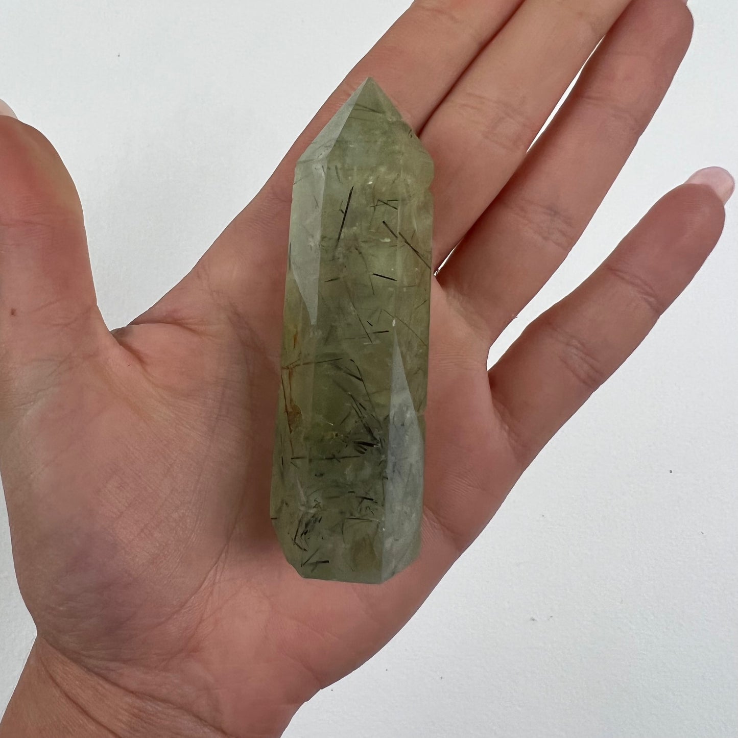 Polished Prehnite Point with Epidote Inclusions (#1) - Simply Affinity
