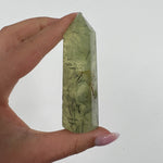 Polished Prehnite Point with Epidote Inclusions (#1) - Simply Affinity