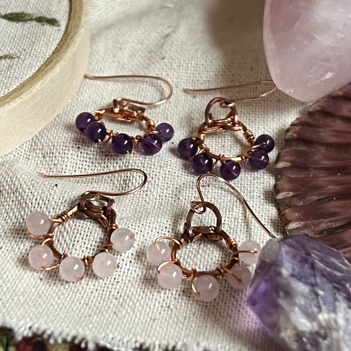 Lucky Amethyst or Rose Quartz Earrings - Simply Affinity