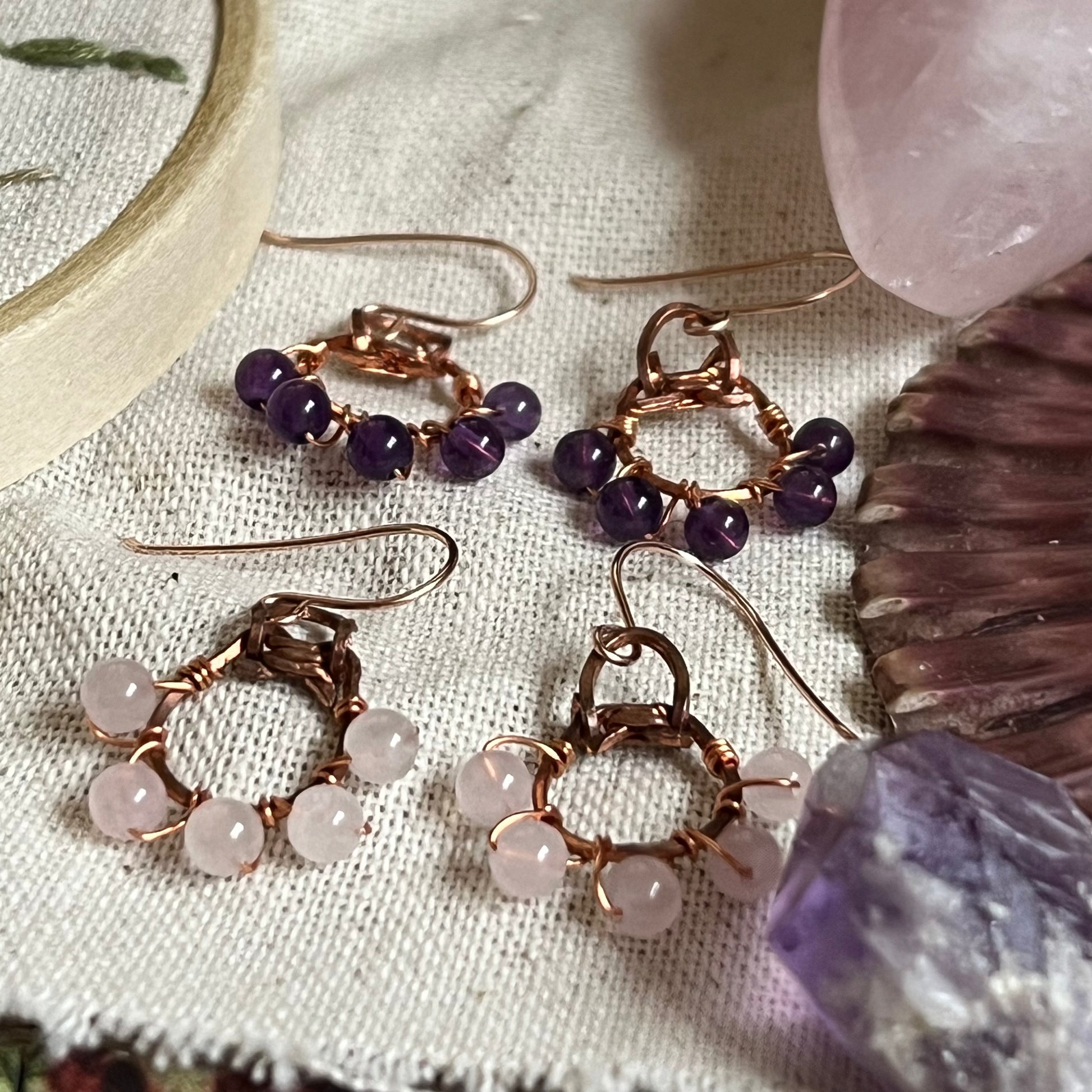 Lucky Amethyst or Rose Quartz Earrings - Simply Affinity