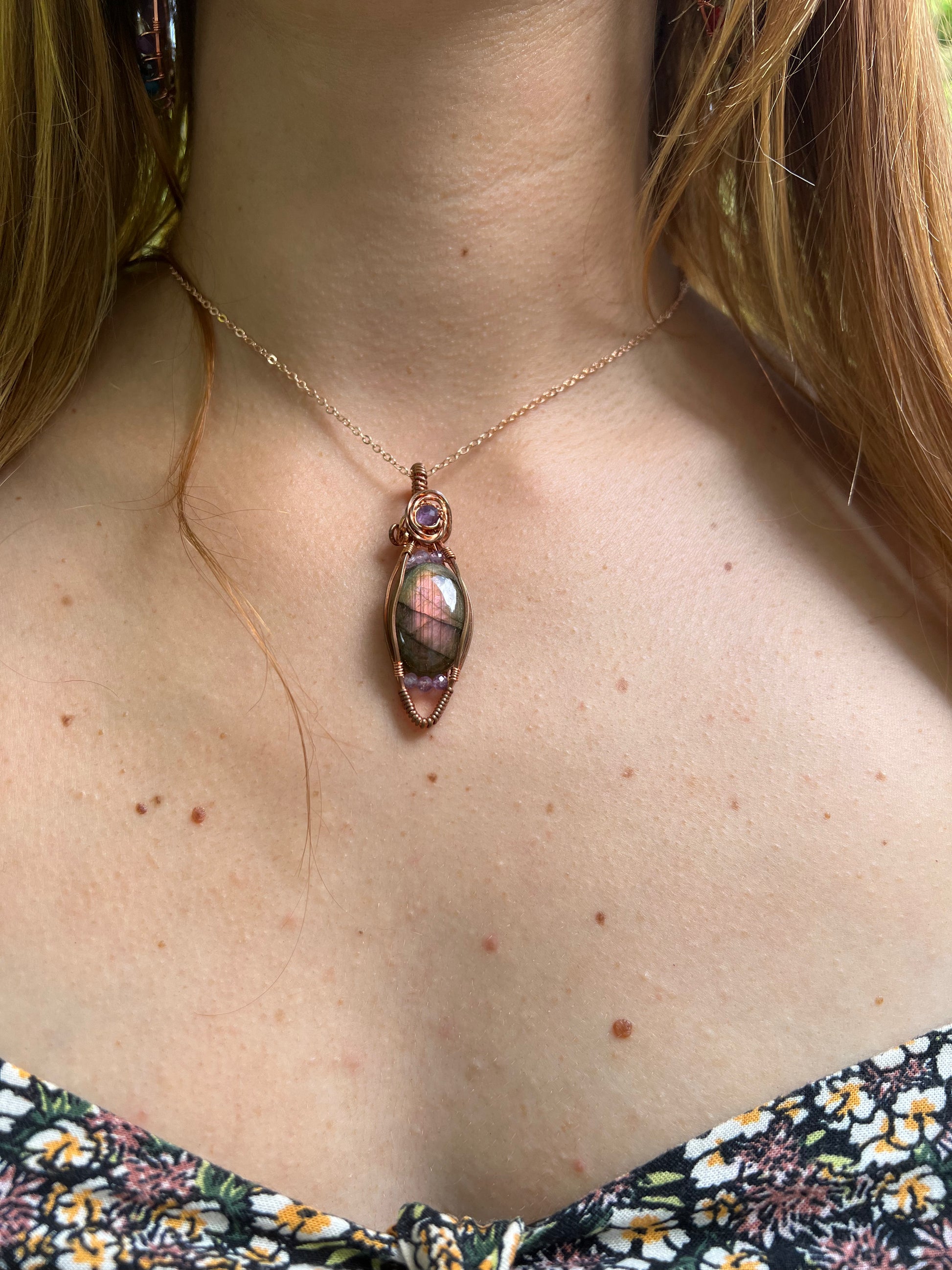 Purple Labradorite and Amethyst Wire-Wrapped Pendant - Ready to Ship - Simply Affinity