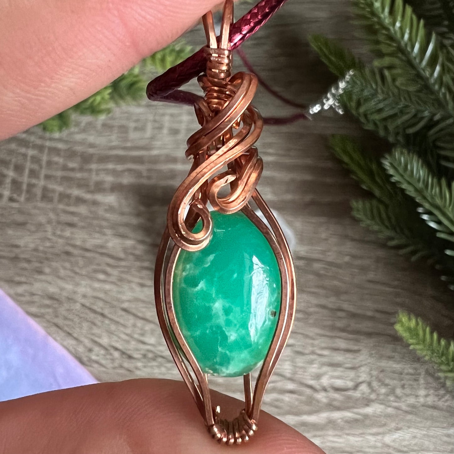 Wire-Wrapped Chrysoprase Pendant - Ready to Ship - Simply Affinity