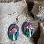 Tan Mushrooms on Purple Stone - Polymer Clay Earrings - Simply Affinity