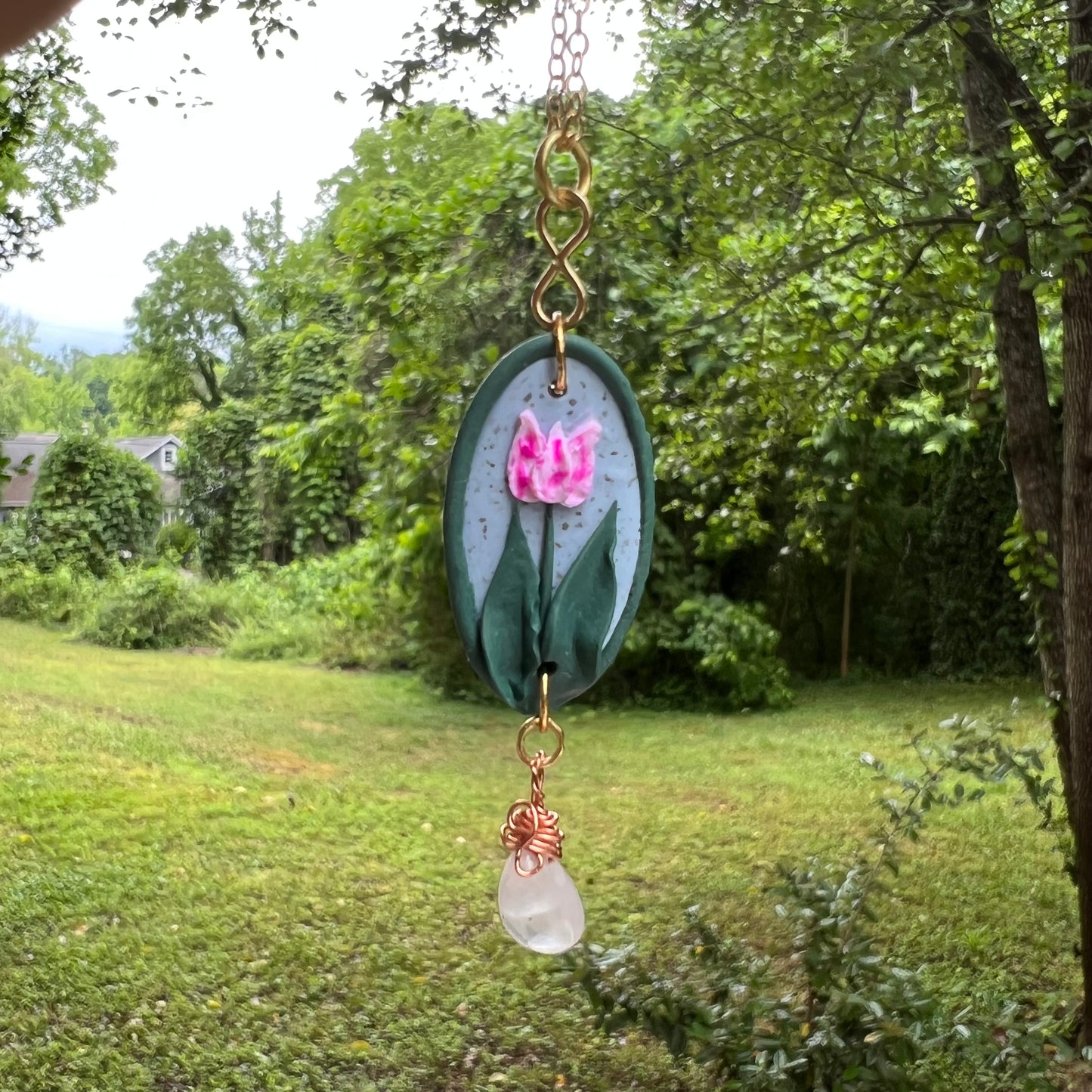 Framed Tulip and Rose Quartz Necklace - Ready to Ship - Simply Affinity