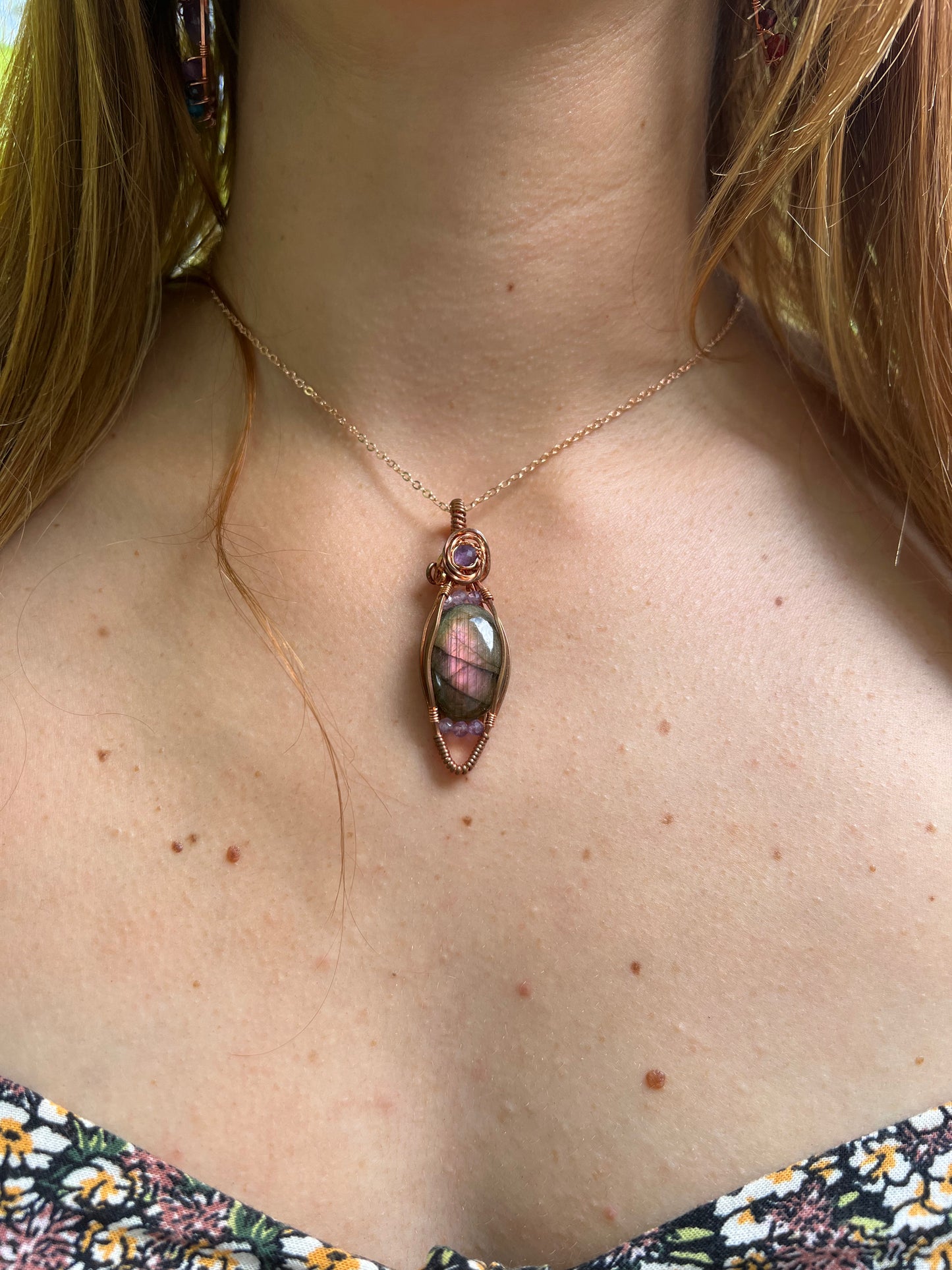 Purple Labradorite and Amethyst Wire-Wrapped Pendant - Ready to Ship - Simply Affinity