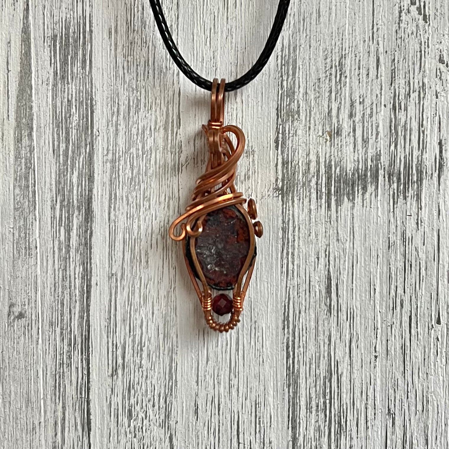 Tabasco Geode Pendant Wire- Wrapped with Garnet Accent Bead - Simply Affinity