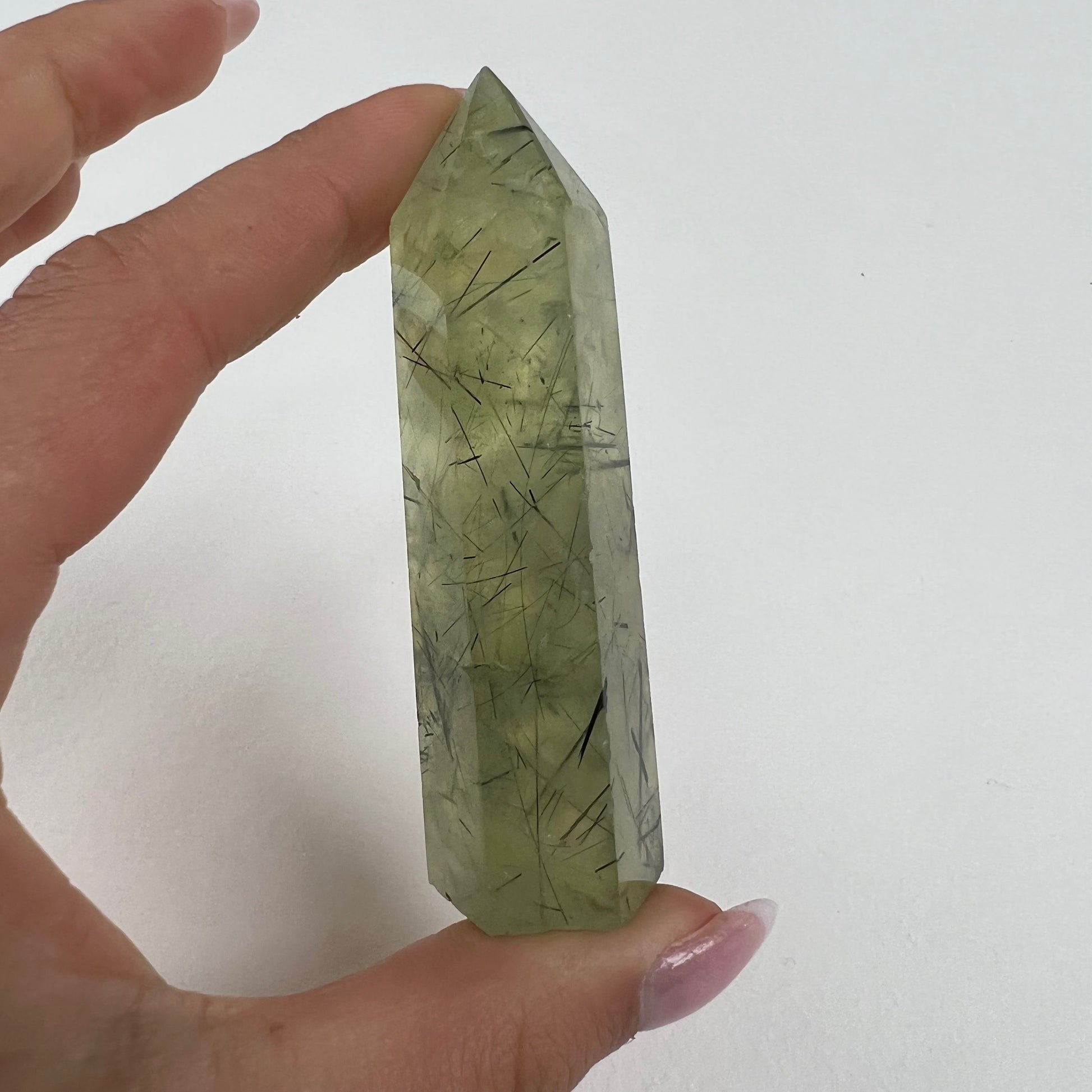 Polished Prehnite Point with Epidote Inclusions (#1) - Simply Affinity