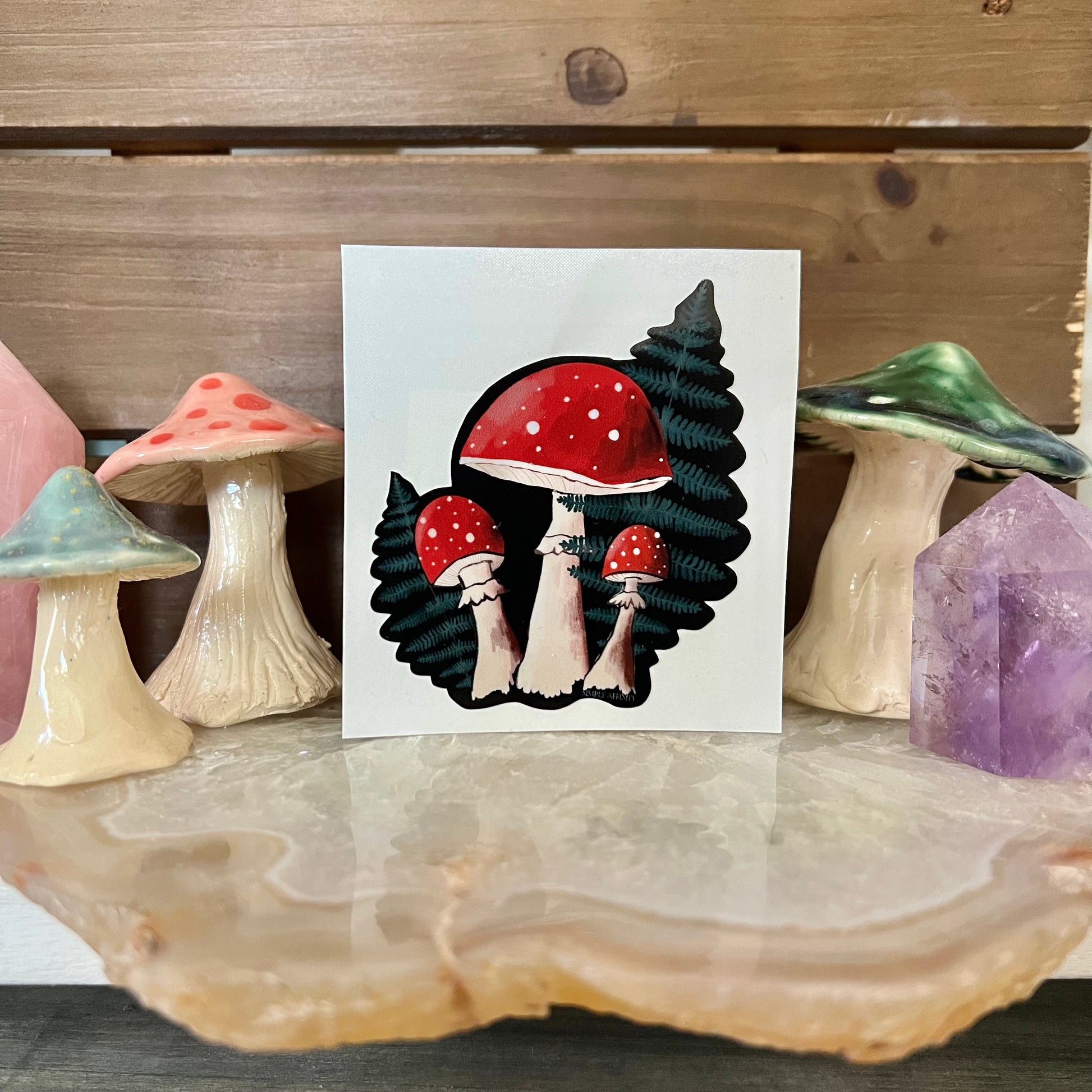 Red Mushrooms with Ferns Sticker - Simply Affinity