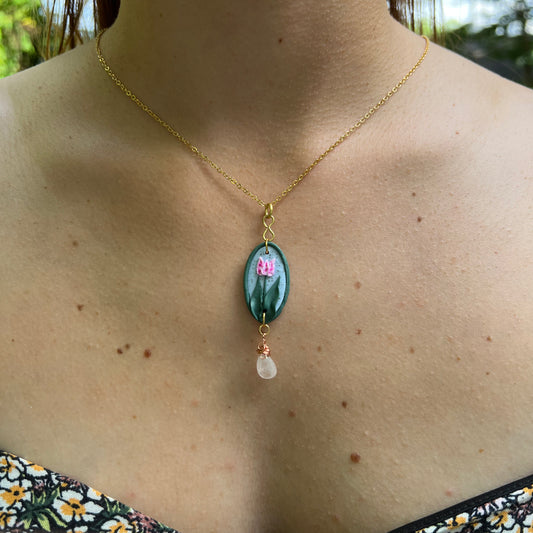 Framed Tulip and Rose Quartz Necklace - Ready to Ship - Simply Affinity