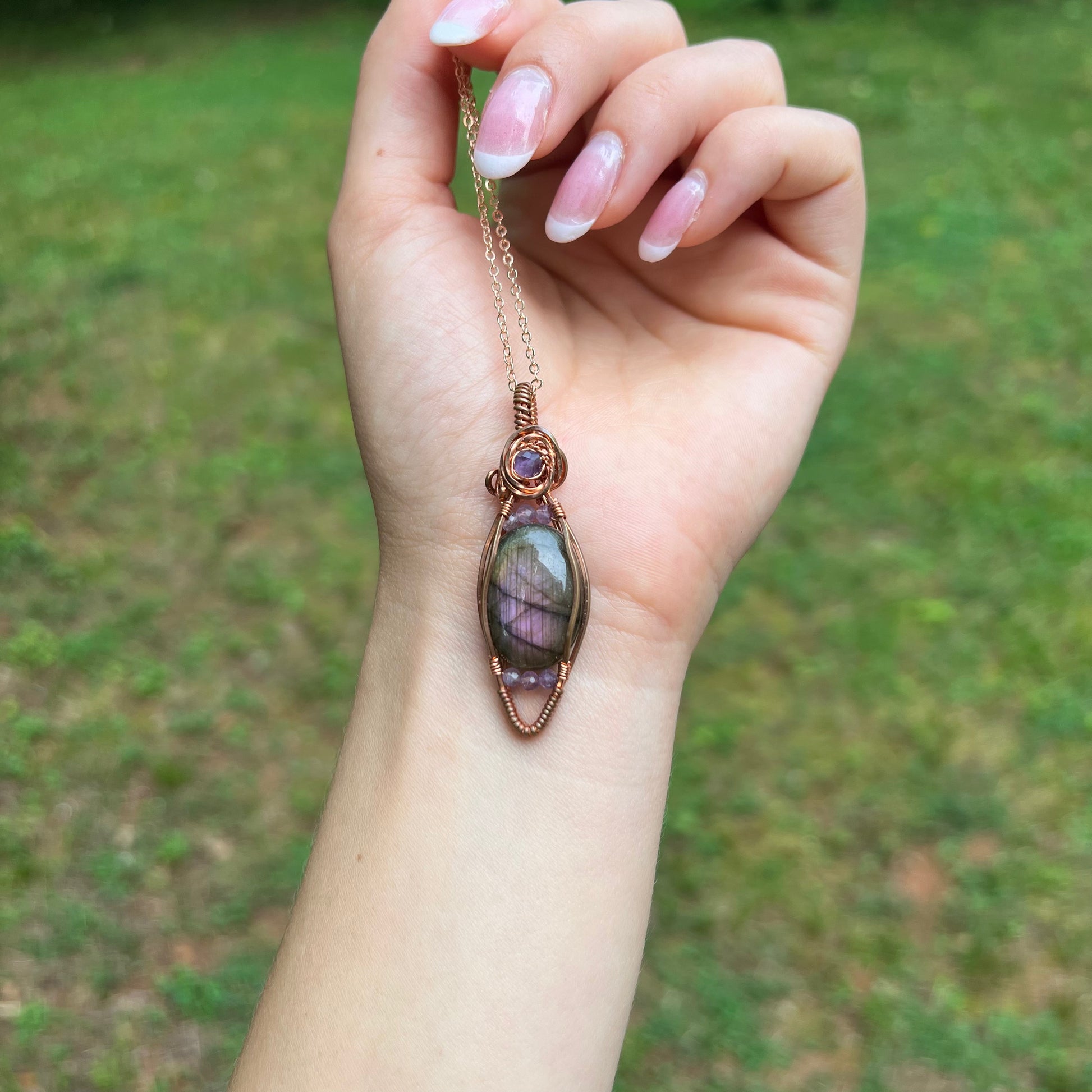 Purple Labradorite and Amethyst Wire-Wrapped Pendant - Ready to Ship - Simply Affinity
