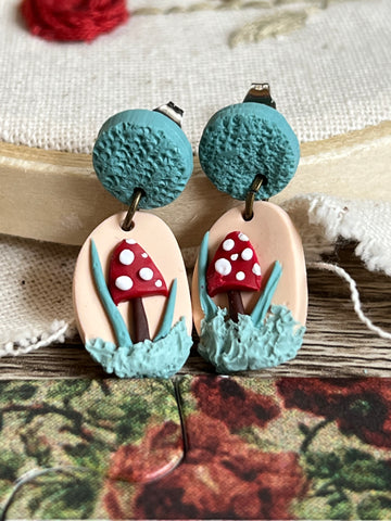Mushrooms & Moss - Polymer Clay Earrings - Simply Affinity