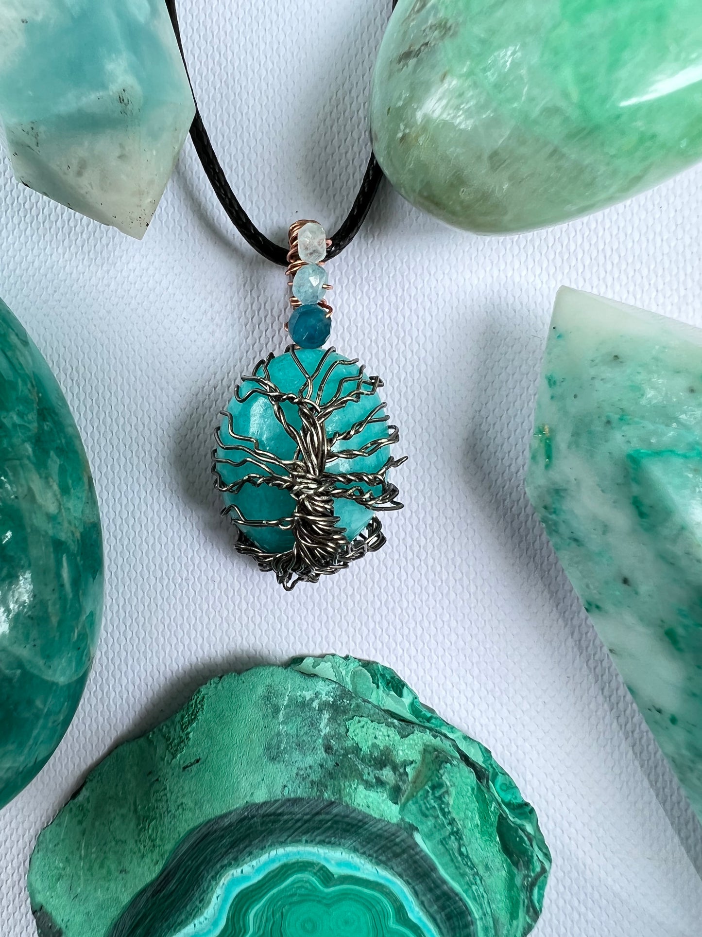 Handmade Tree of Life Amazonite Pendant with Aquamarine and Apatite - Simply Affinity