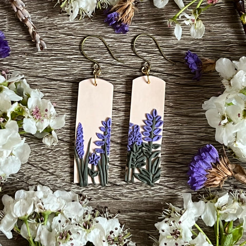 Lavender Floral Rectangle Earrings (OOAK)