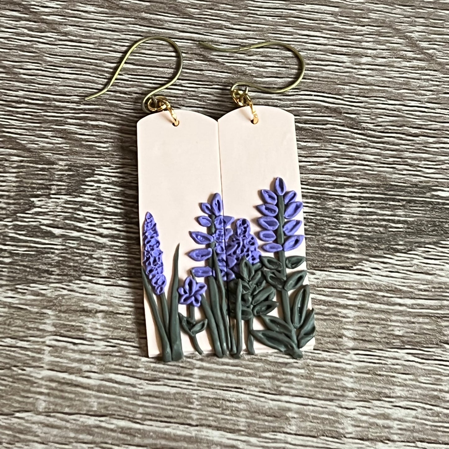 Lavender Floral Rectangle Earrings (OOAK)